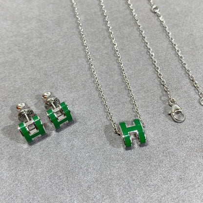 [Marin-Jewelry]POP H GREEN NECKLACE SILVER AND GOLD