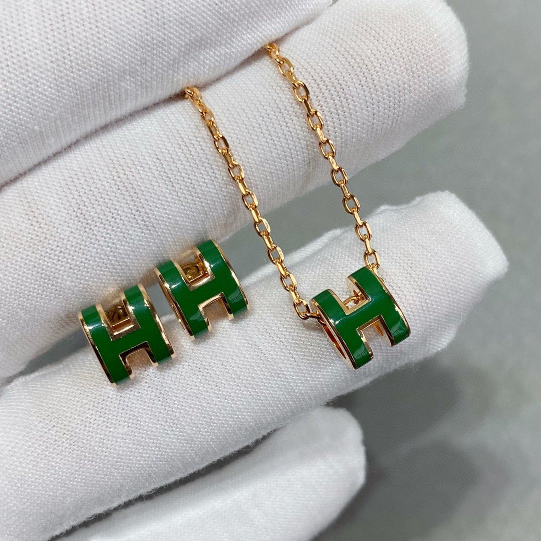 [Marin]POP H GREEN NECKLACE SILVER AND GOLD