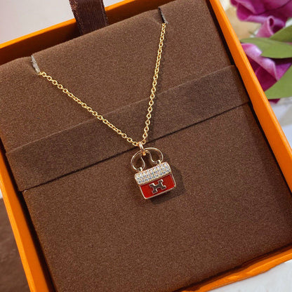 [Marin-Jewelry]CONSTANCE RED PEDANT PINK GOLD NECKLACE
