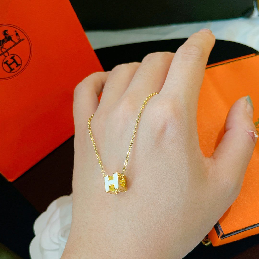 [Marin-Jewelry]H ホワイト スクエア ゴールド ネックレス