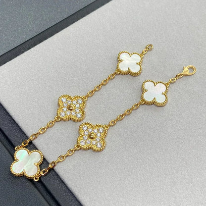 [Marin-Jewelry]CLOVER WHITE PEARL MOP 5 MOTIF BRACELET COLLECTION