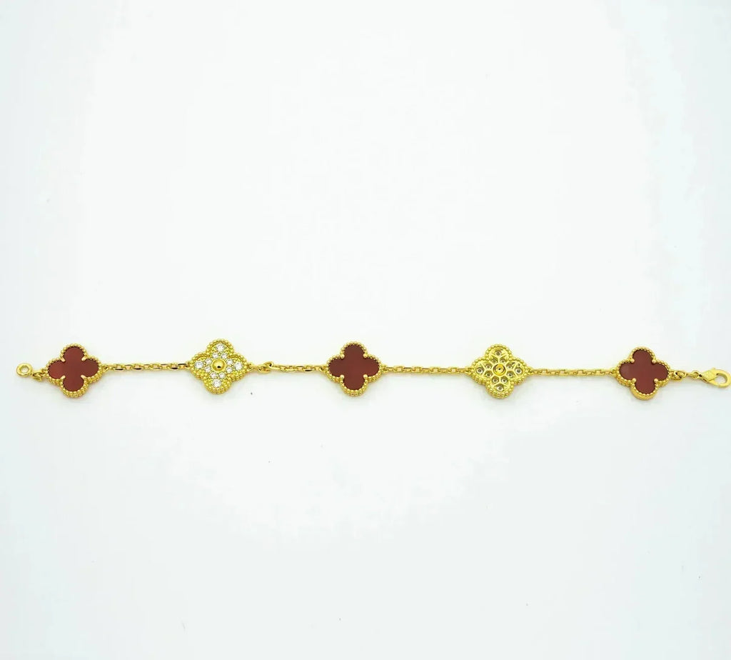[⭐Shinejoy] CLOVER 5 MOTIF RED CORNELIAN BRACELET COLLECTION