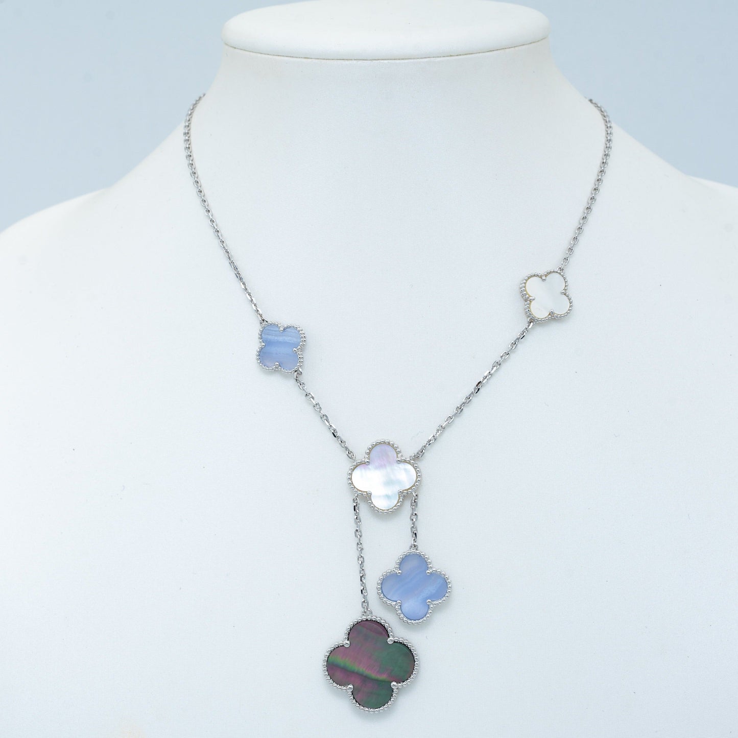 [Marin-Jewelry]CLOVER MOP CHALCEDONY NECKLACE SILVER 6 MOTIF