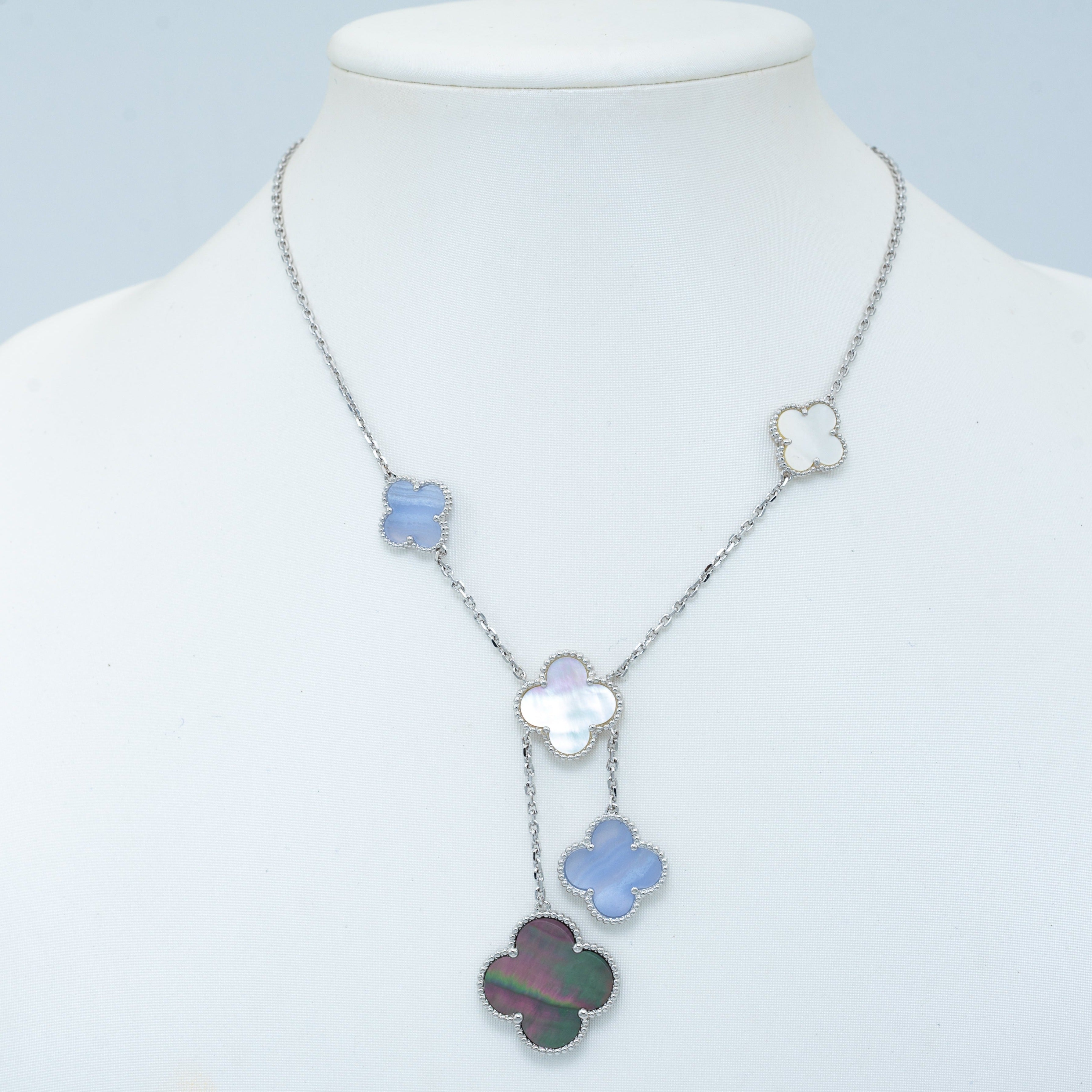[Marin]CLOVER MOP CHALCEDONY NECKLACE SILVER 6 MOTIF