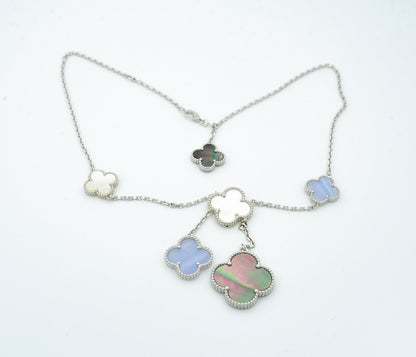 [Marin]CLOVER MOP CHALCEDONY NECKLACE SILVER 6 MOTIF