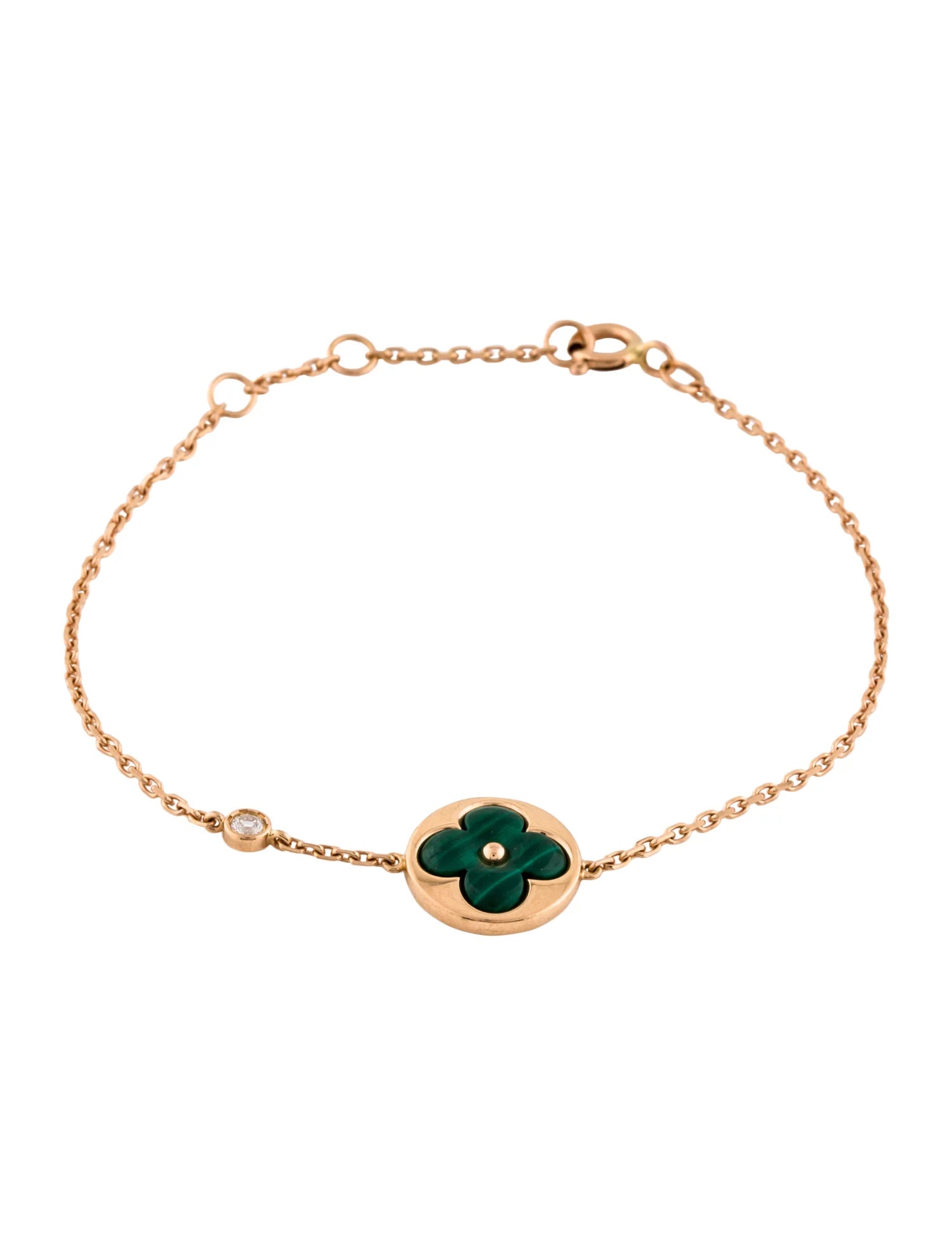[Marin]BRACELET MALACHITE SOLEIL 1 DIAMANT OR ROSE