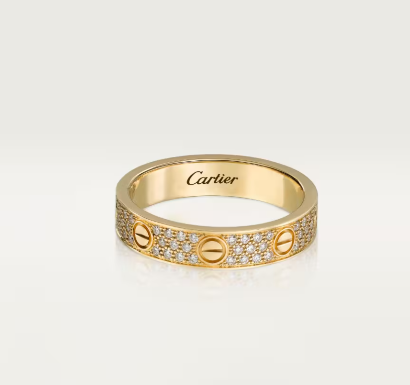 [Marin]BAGUE LOVE entièrement pavée de diamants, 4mm, OR