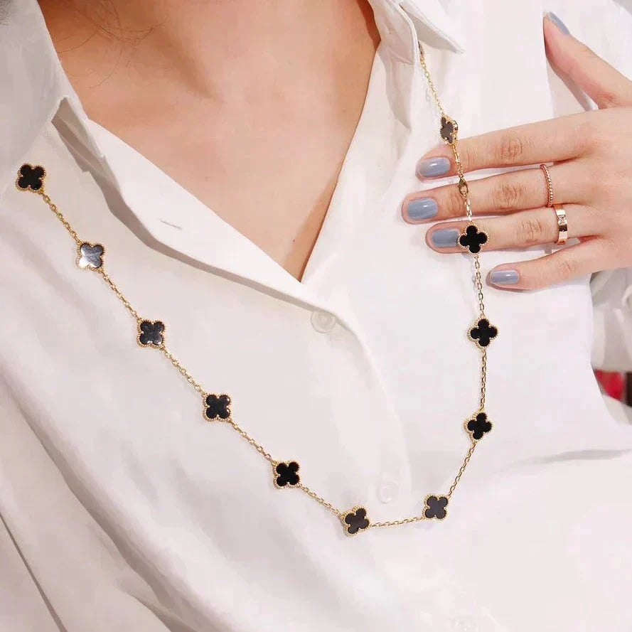 [Marin]CLOVER 20 MOTIFS ONYX NECKLACE