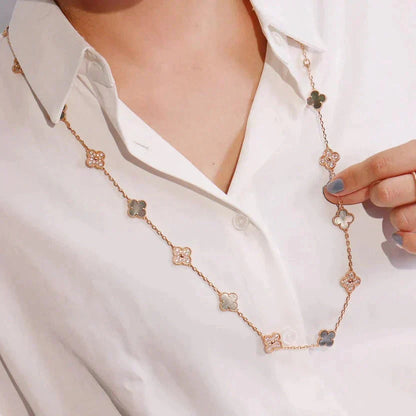 [Marin]CLOVER 20 MOTIFS DARK MOP DIAMOND  NECKLACE