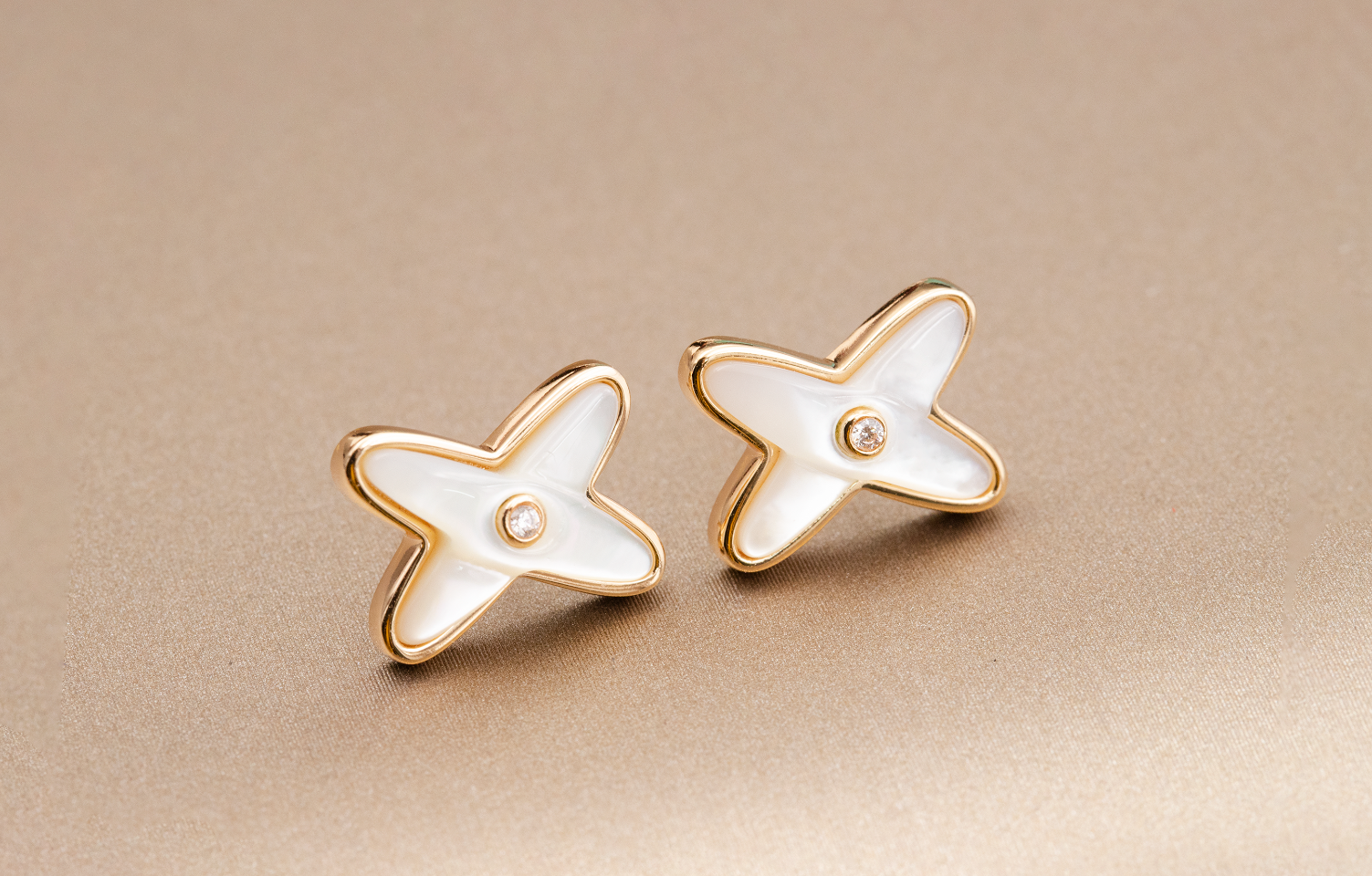 [Marin]JEUX DE WHITE MOP ROSE GOLD DIAMOND EARRINGS