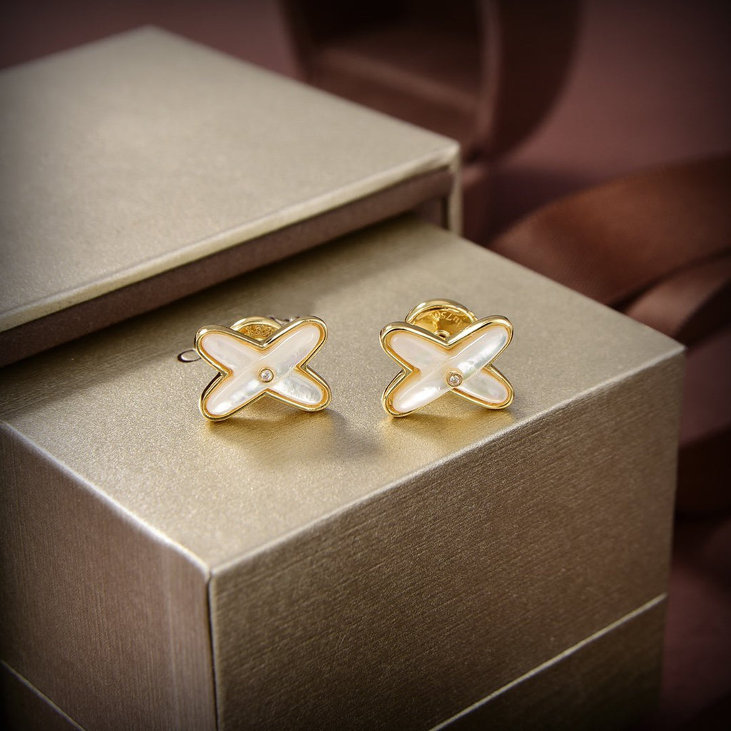 [Marin]JEUX DE WHITE MOP GOLD DIAMOND EARRINGS