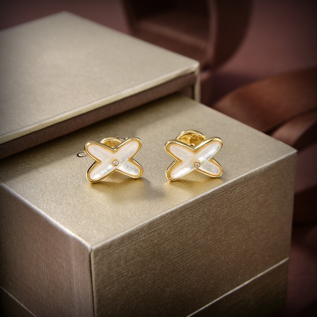 [Marin]JEUX DE WHITE MOP GOLD DIAMOND EARRINGS
