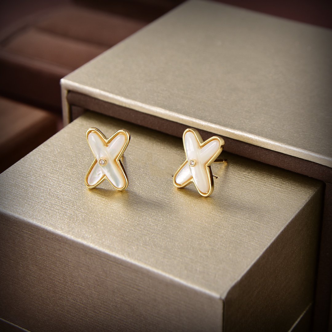 [Marin-Jewelry]JEUX DE WHITE MOP GOLD DIAMOND EARRINGS