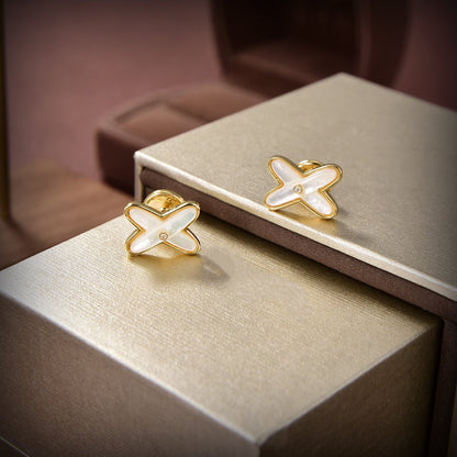 [Marin-Jewelry]JEUX DE WHITE MOP GOLD DIAMOND EARRINGS