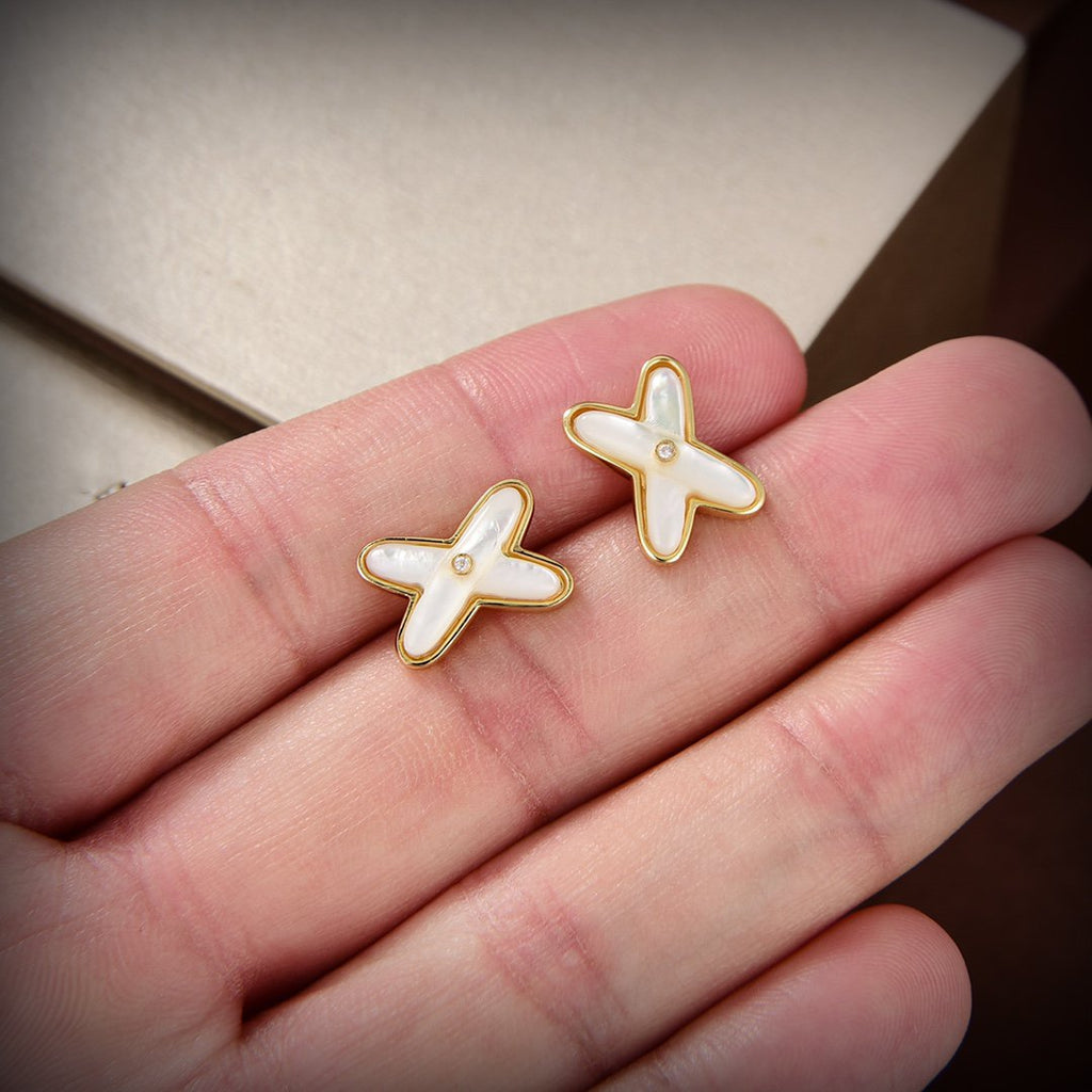 [Marin]JEUX DE WHITE MOP GOLD DIAMOND EARRINGS