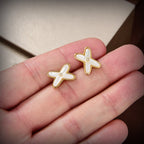 [Marin]JEUX DE WHITE MOP GOLD DIAMOND EARRINGS
