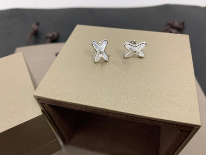 [Marin-Jewelry]JEUX DE WHITE MOP SILVER DIAMOND EARRINGS
