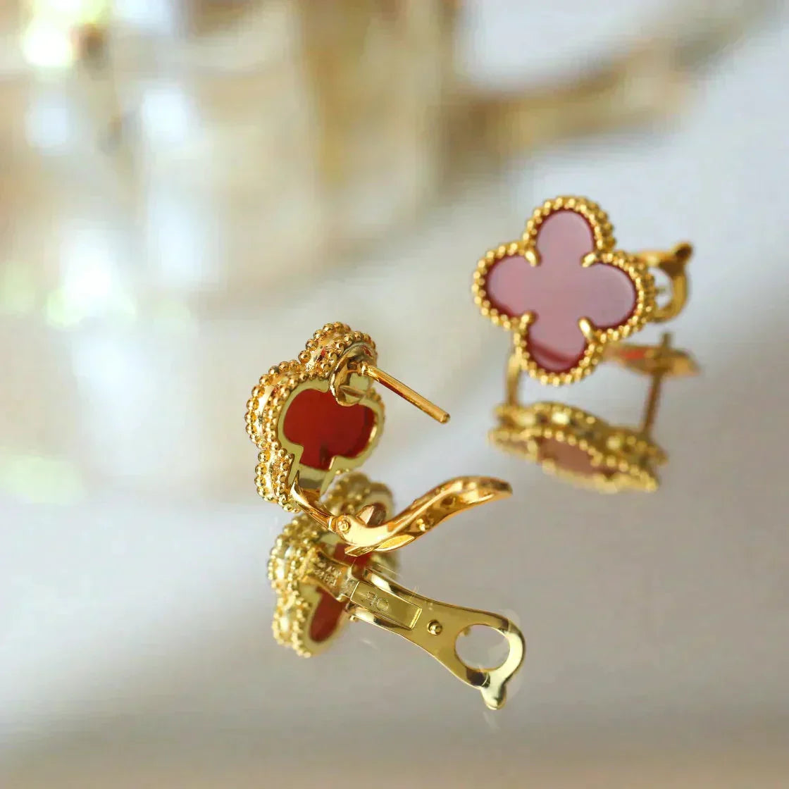 [Marin]CLOVER MEDIUM 1 MOTIFS CARNELIAN BOUCLES D'OREILLES
