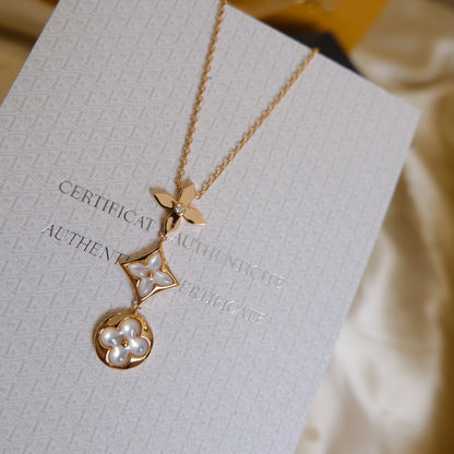 [Marin-Jewelry]COLOR BLOSSOM LARIAT NECKLACE PINK GOLD WHITE MOTHER PEARL AND DIAMOND