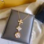 [Marin]COLOR BLOSSOM LARIAT NECKLACE PINK GOLD WHITE MOTHER PEARL AND DIAMOND