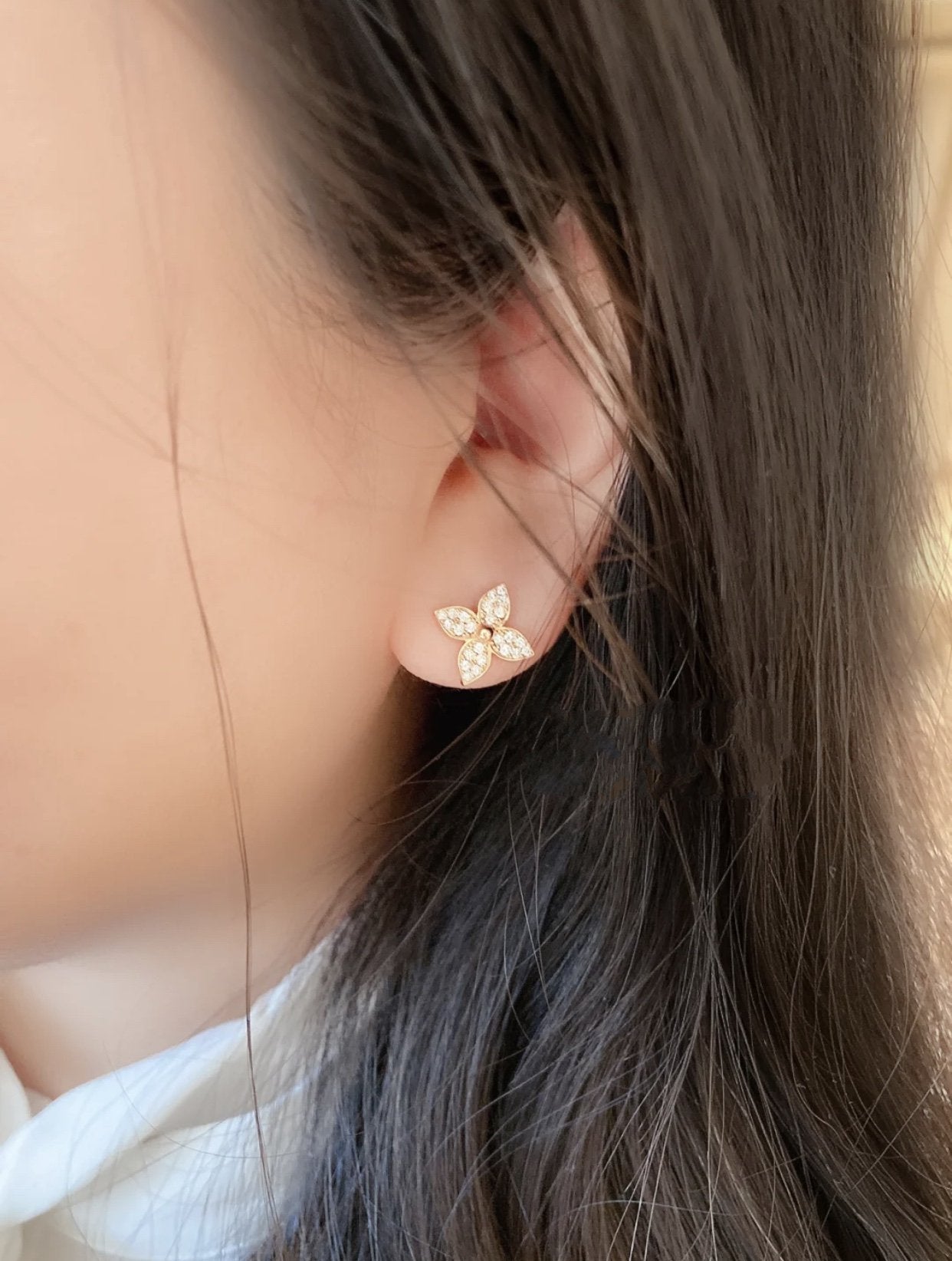 [Marin-Jewelry]STAR BLOSSOM STUD EARRINGS PINK GOLD DIAMONDS