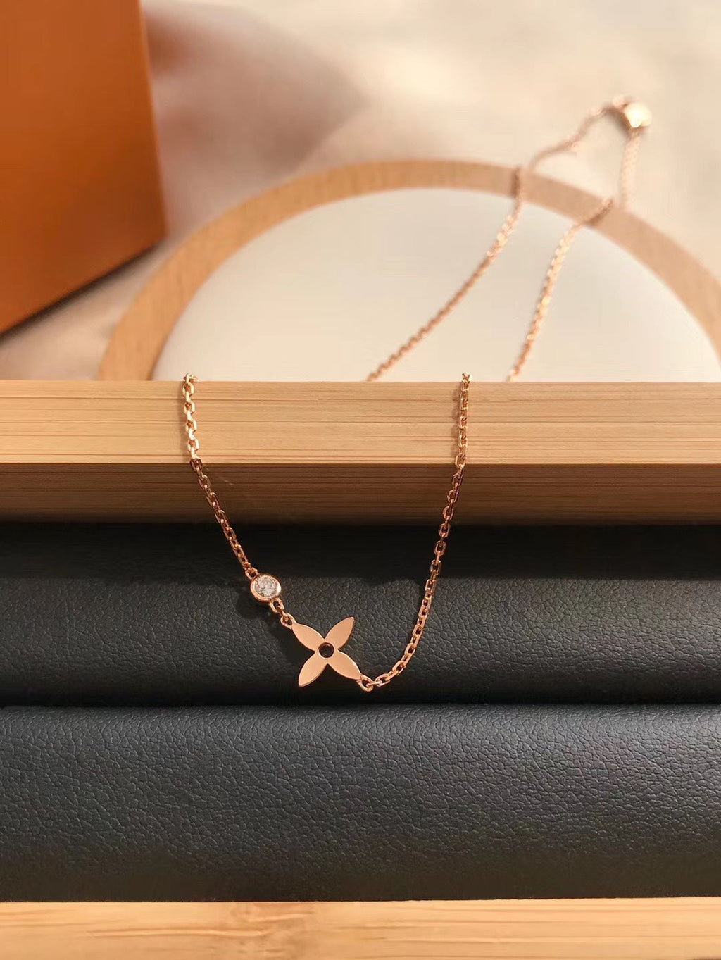 [Marin]PAPILLON FLEURI PENDENTIF OR ROSE ET DIAMANT
