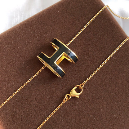 [Marin-Jewelry]HM CLIC BLACK ENAMEL GOLD NECKLACE