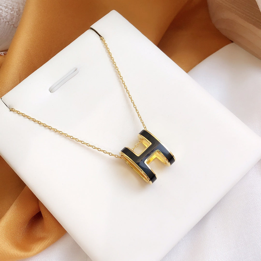 [Marin-Jewelry]HM CLIC BLACK ENAMEL GOLD NECKLACE