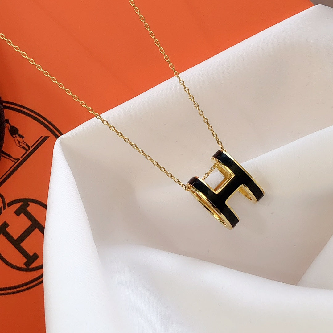 [Marin-Jewelry]HM CLIC BLACK ENAMEL GOLD NECKLACE
