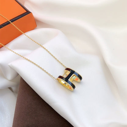 [Marin-Jewelry]HM CLIC BLACK ENAMEL GOLD NECKLACE