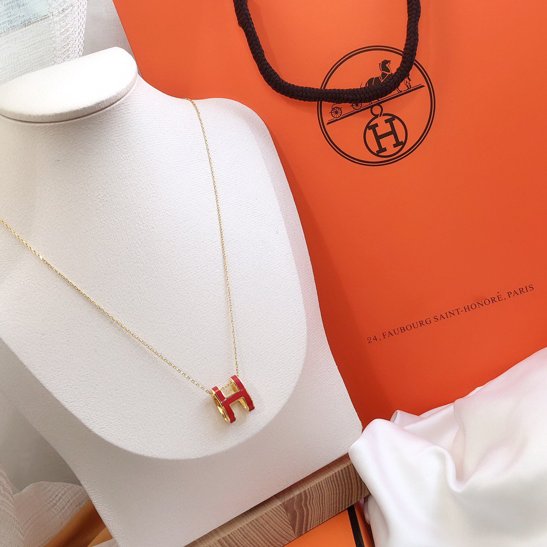 [Marin-Jewelry]HM CLIC RED ENAMEL GOLD NECKLACE