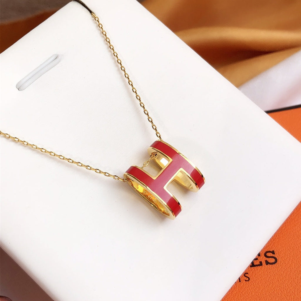 [Marin]HM CLIC RED ENAMEL GOLD NECKLACE