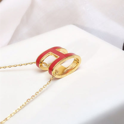 [Marin-Jewelry]HM CLIC RED ENAMEL GOLD NECKLACE