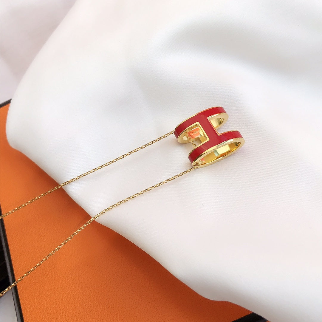 [Marin]HM CLIC RED ENAMEL GOLD NECKLACE
