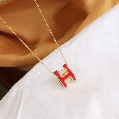 [Marin-Jewelry]HM CLIC RED ENAMEL GOLD NECKLACE
