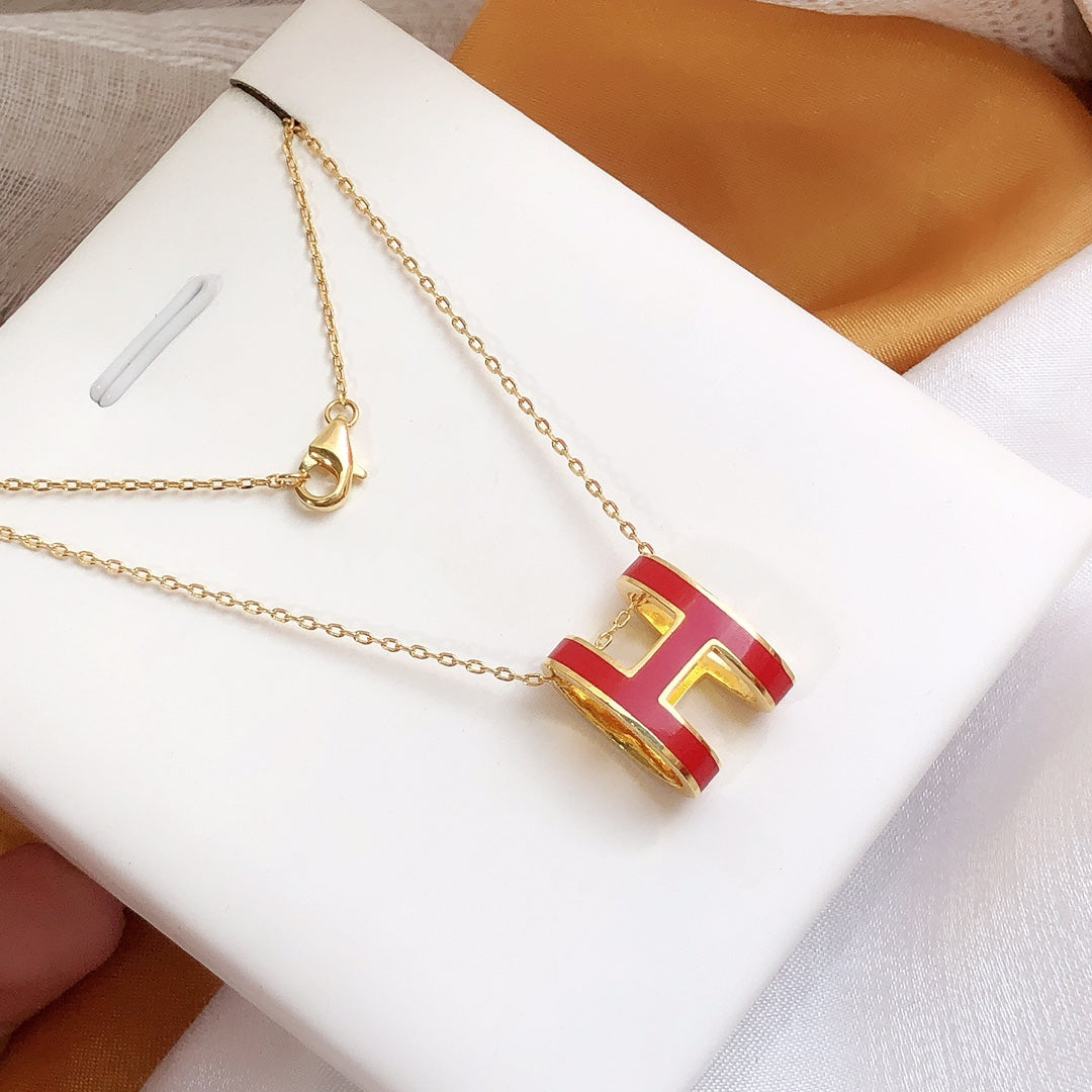 [Marin-Jewelry]HM CLIC RED ENAMEL GOLD NECKLACE
