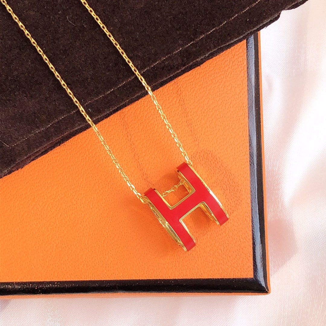 [Marin-Jewelry]HM CLIC RED ENAMEL GOLD NECKLACE