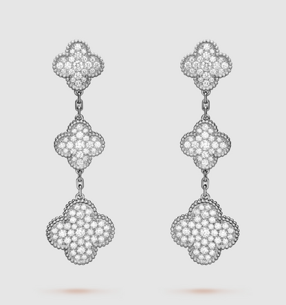 [Marin]CLOVER 3 MOTIF DIAMOND SILVER DROP EARRINGS