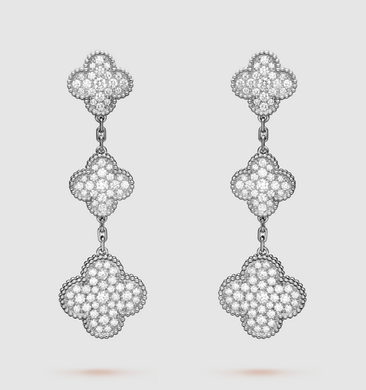 [Marin]CLOVER 3 MOTIF DIAMOND SILVER DROP EARRINGS