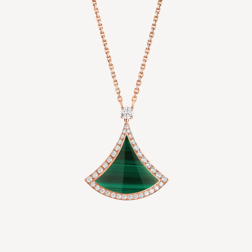 [Marin]DREAM MALACHITE DIAMOND PAVED PINK GOLD NECKLACE