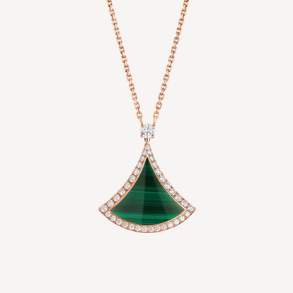 [Marin]DREAM MALACHITE DIAMOND PAVED PINK GOLD NECKLACE