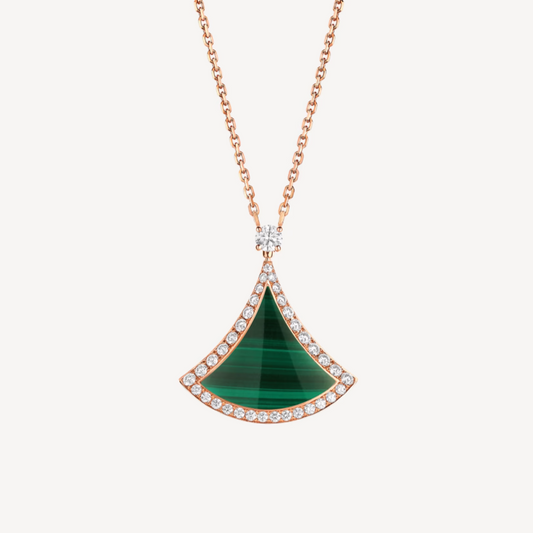 [Marin]DREAM MALACHITE DIAMOND PAVED PINK GOLD NECKLACE