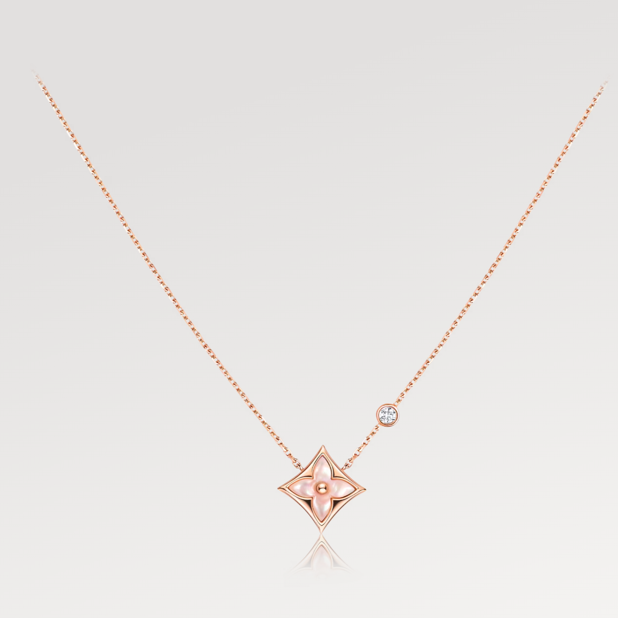 [Marin-Jewelry]STAR PINK MOP 1 DIAMOND PINK GOLD NECKLACE