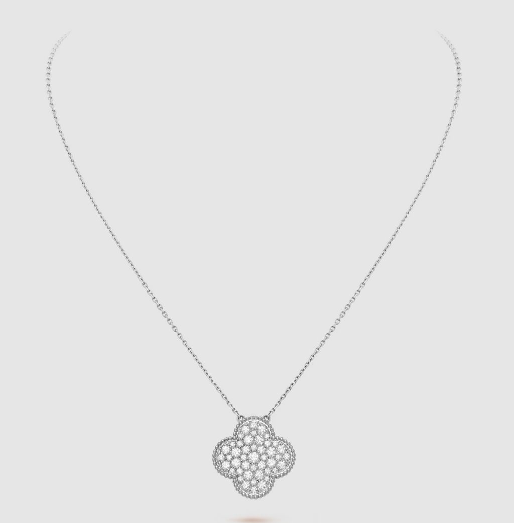 [Marin]CLOVER 25MM LARGE PENDANT DIAMOND PAVED SILVER NECKLACE