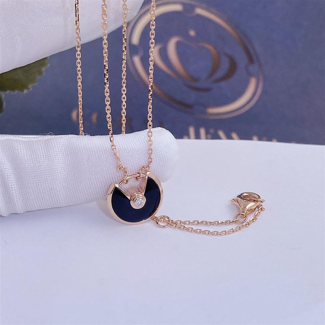 [Marin]COLLIER AMULETTE ONYX OR ROSE