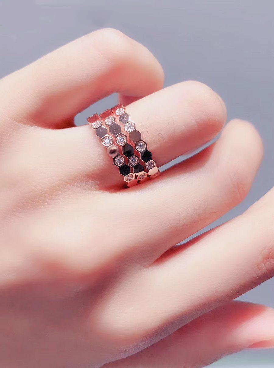 [Marin]BAGUE BEE LOVE OR ROSE DIAMANT