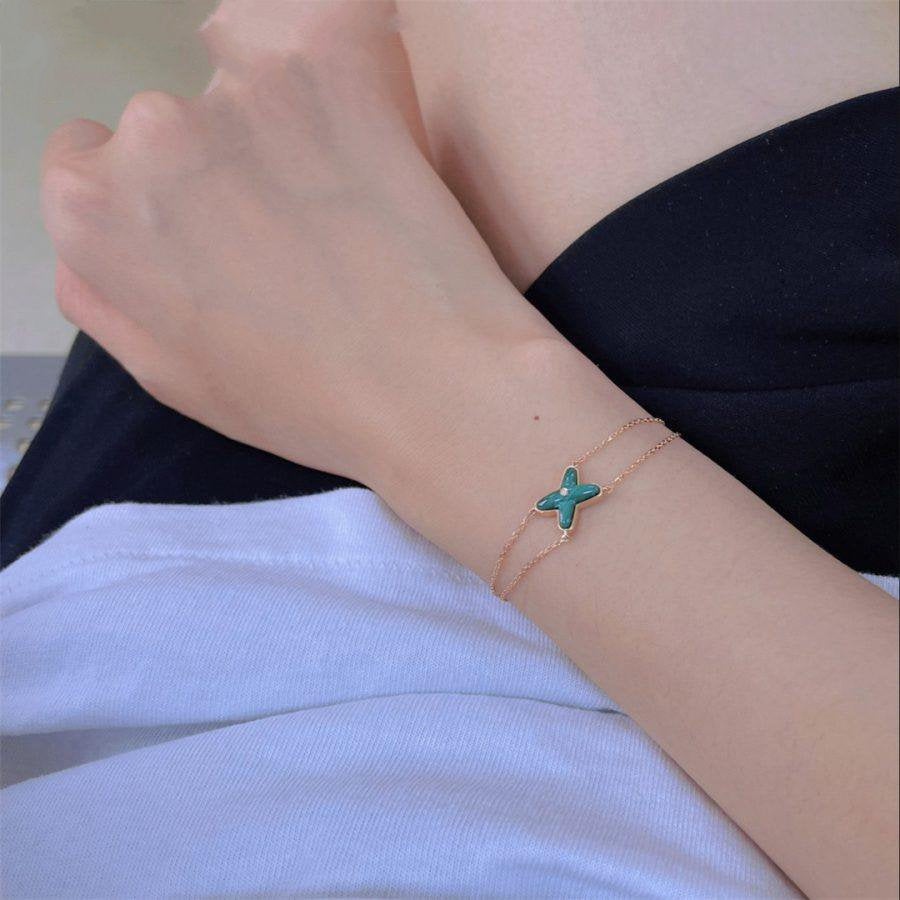 [Marin]BRACELET MALACHITE OR ROSE 1 DIAMANT