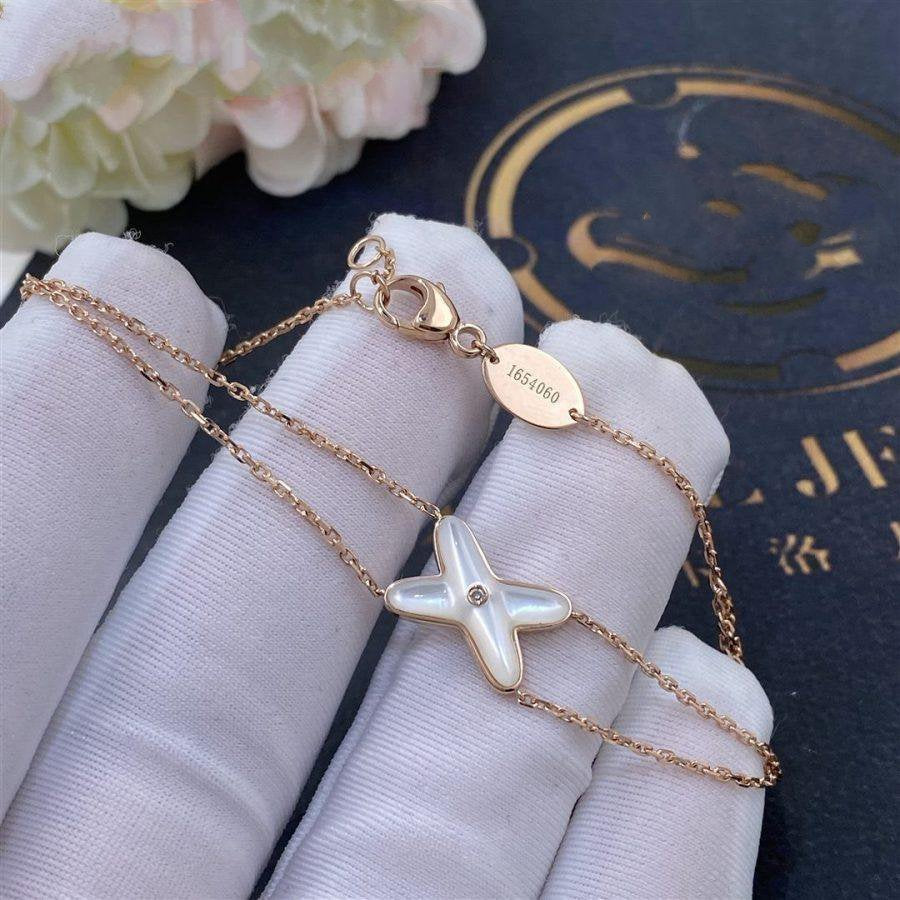 [Marin]BRACELET JEUX Nacre Blanche Or Rose 1 Diamant