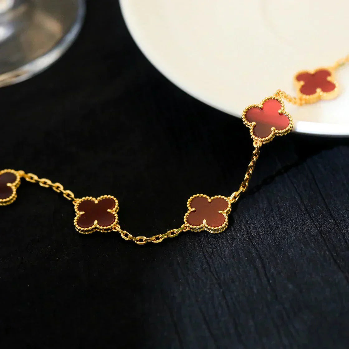 [Marin-Jewelry] CLOVER 5 MOTIF RED CORNELIAN BRACELET COLLECTION