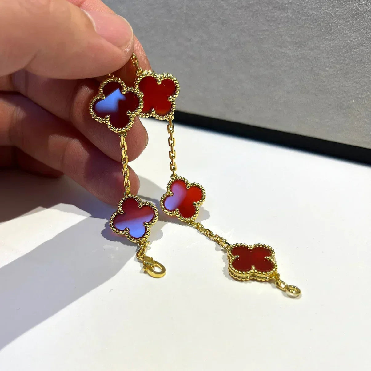 [Marin-Jewelry] CLOVER 5 MOTIF RED CORNELIAN BRACELET COLLECTION